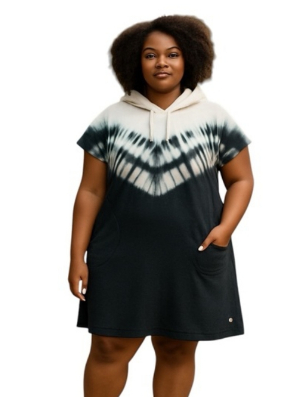 Livi Active Black White Sweatshirt Dress Tie-Dye Hoodie Comfy Warm Activewear 3x